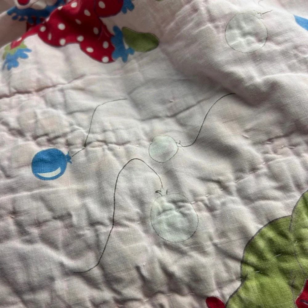 Vintage Handmade Circus Clown Quilt Pink Blue Nursery Blanket Retro Kitsch